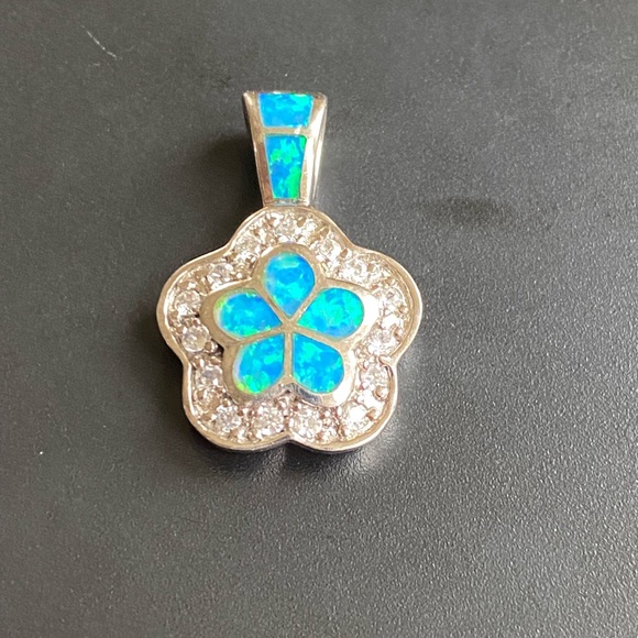 Sterling Blue Opal and Crystal Flower Pendant - Picture 4 of 7